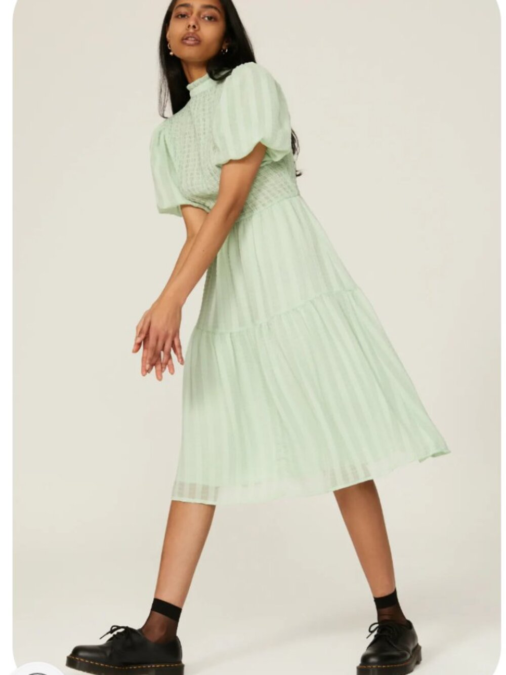 PAMELA LOVE sage midi mint green smocked dress M EUC RTL $777